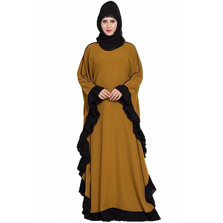 Designer kaftan abaya with Ruffled border- Golden Brown
